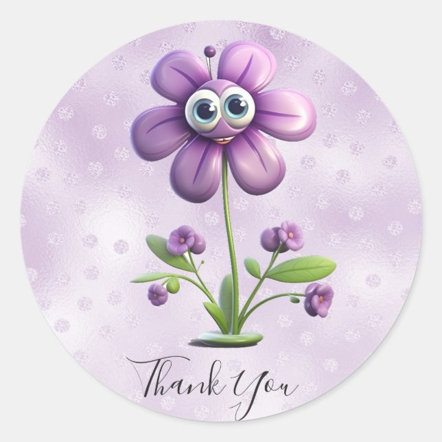 Purple Flower Thank You Sticker (Front)