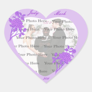 Purple Flower Wedding Heart Stickers