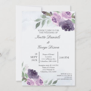Purple flower wedding invitation 