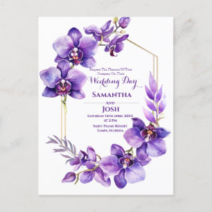 Purple Flower Wedding Invitation Postcard