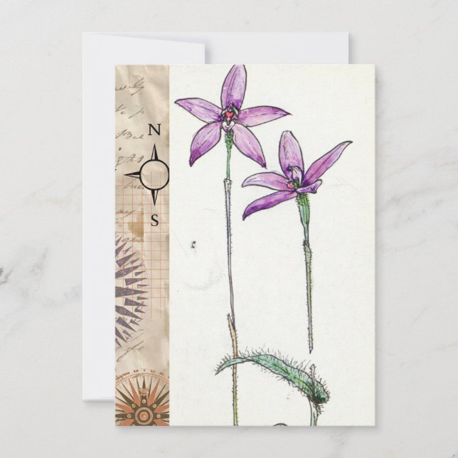 Purple Flower With Map Border Holiday Card (Front)
