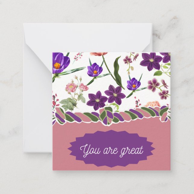 Purple Flower You are Great Flat Note Card (Front)