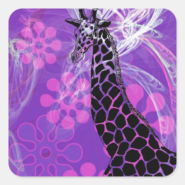 Purple Flowered Giraffe II ~ Square Sticker (Front)