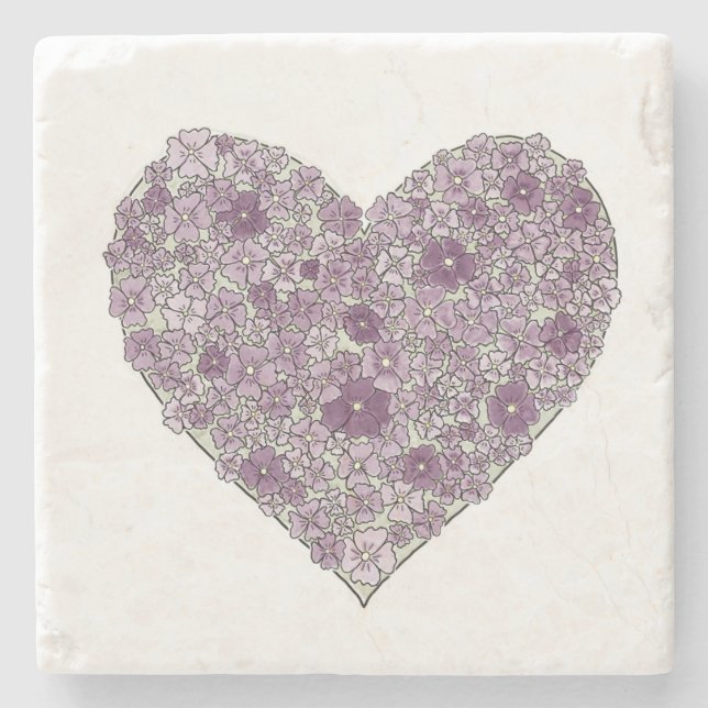 Purple flowered heart coaster (Front)