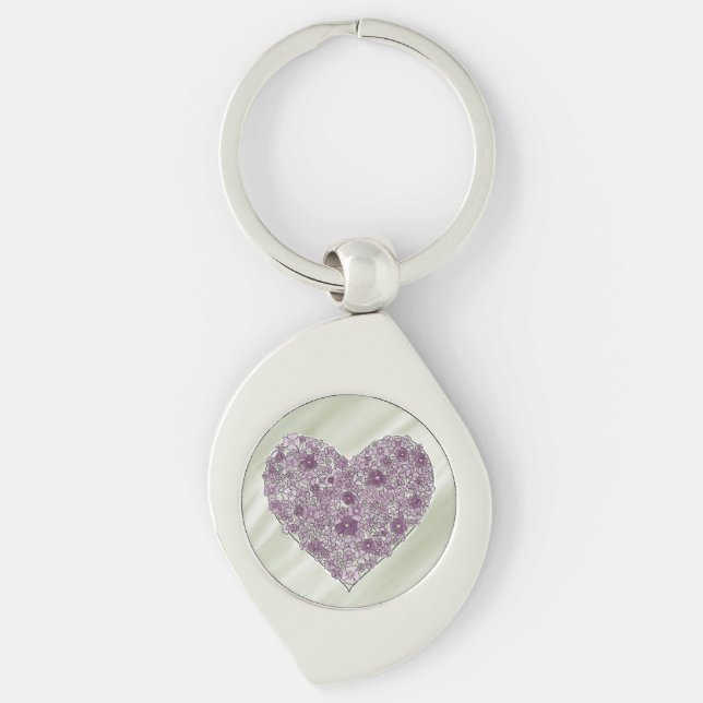Purple flowered heart keychain (Front)