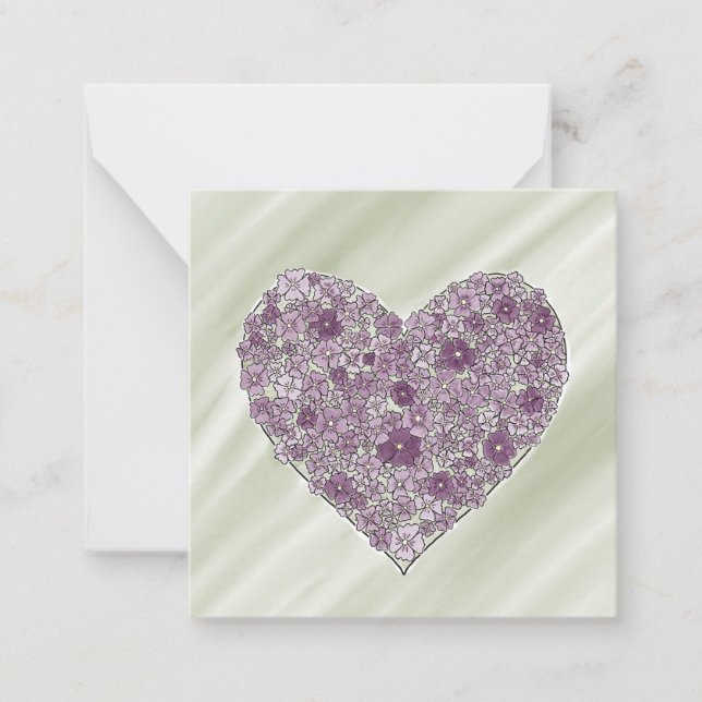 Purple flowered heart note card (Front)