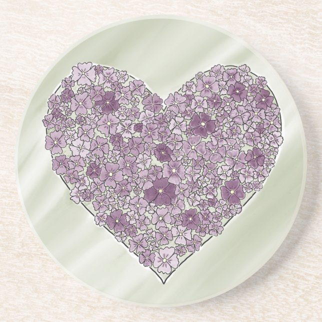 Purple flowered heart round coaster (Front)