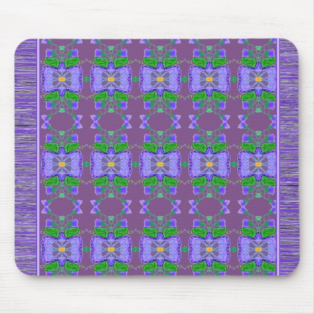Purple Flowered Patterned Mouse Rug Mouse Pad (Front)