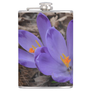 Purple flowering Woodland Crocus Hip Flask