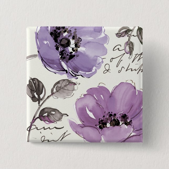 Purple Flowers 15 Cm Square Badge (Front)