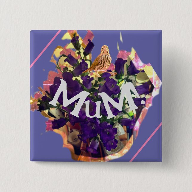 Purple Flowers 15 Cm Square Badge (Front)