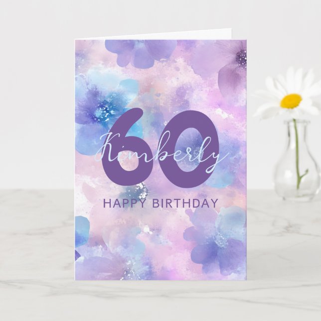 Purple Flowers 60th Birthday Greeting Card (Small Plant)