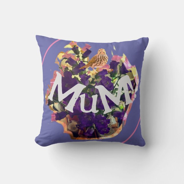 Purple Flowers and Bird Cushion (Front)