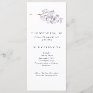 Purple Flowers and Branch Wedding Program