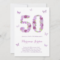 Purple Flowers And Butterflies 50th Birthday Party