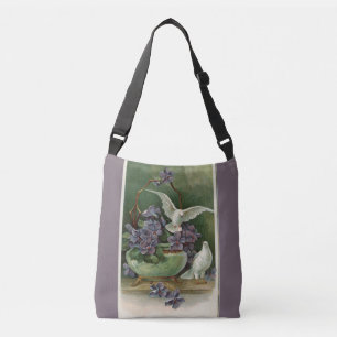 Purple Flowers and Doves Crossbody Bag