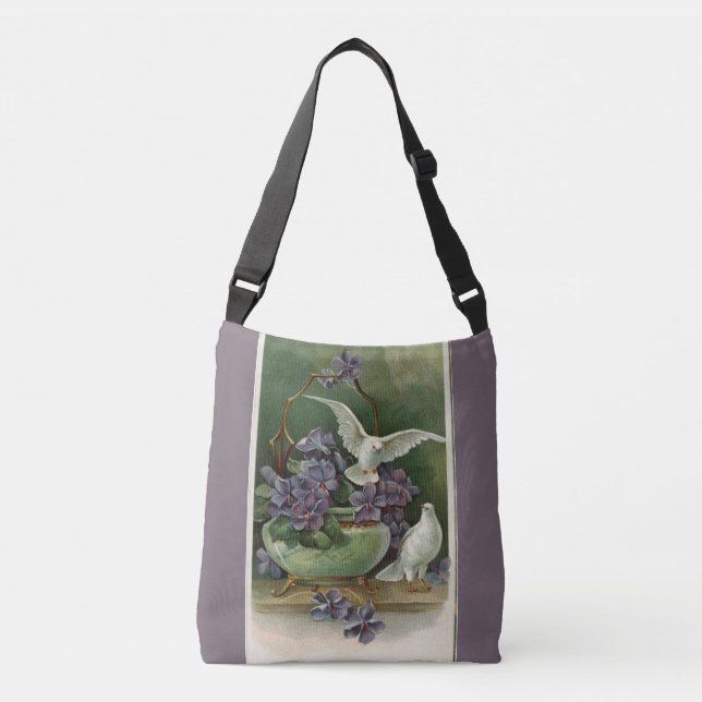 Purple Flowers and Doves Crossbody Bag (Front)