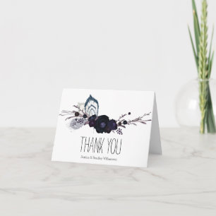 Purple Flowers and Feathers Thank you Card