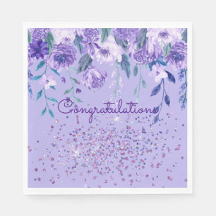 Purple Flowers and Glitter Paper Napkin