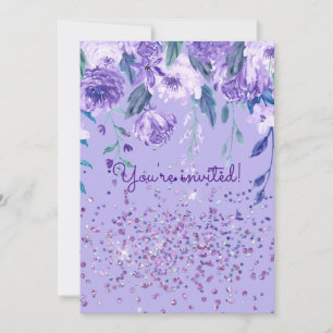 Purple Flowers and Glitter Party Invitation