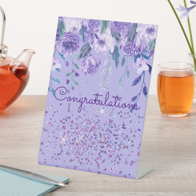 Purple Flowers and Glitter Table Sign (In SItu)