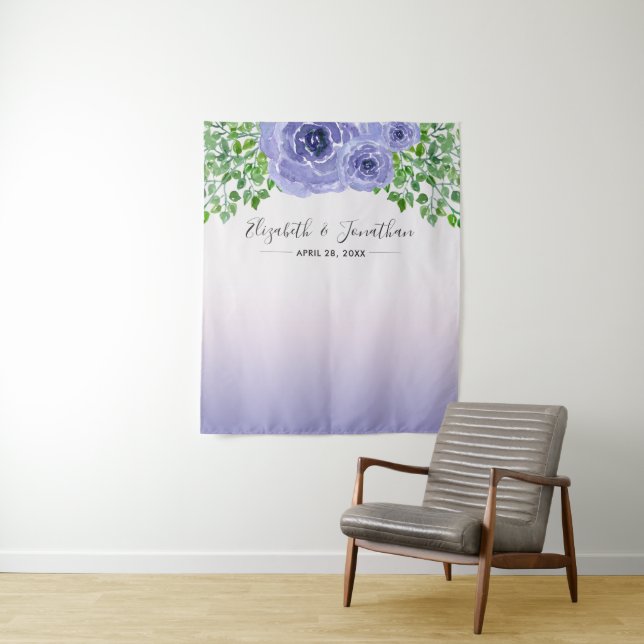 Purple Flowers and Greenery | Wedding Photo Prop Tapestry (In Situ)
