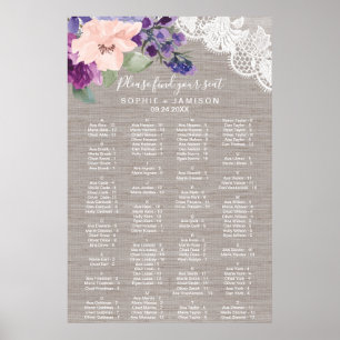 Purple Flowers and Lace Alphabetical Seating Chart