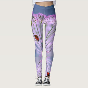 Purple Flowers and Ladybug Leggings