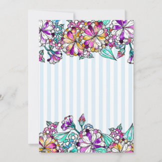 Purple flowers and light blue stripes thank you card