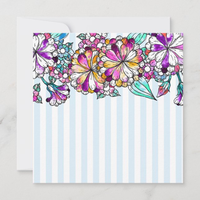 Purple flowers and light blue stripes thank you card (Front)