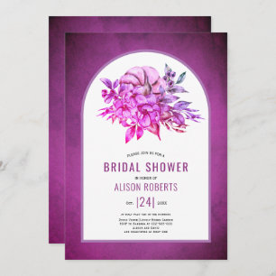 Purple flowers and pumpkin fall bridal shower invitation