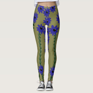 Purple Flowers and Stalks Leggings