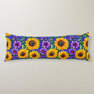 Purple Flowers and Yellow Sunflowers Floral Body Cushion
