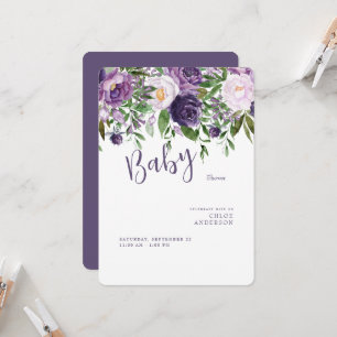 Purple Flowers Baby Girl Shower Rounded Invitation