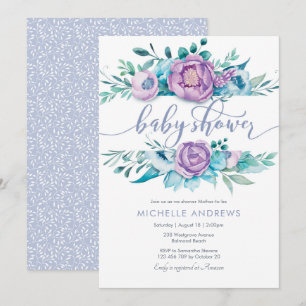 Purple Flowers Baby Shower Invitation