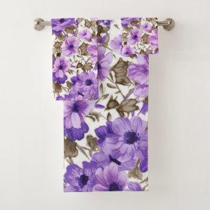 Purple Flowers Bath Towel Set