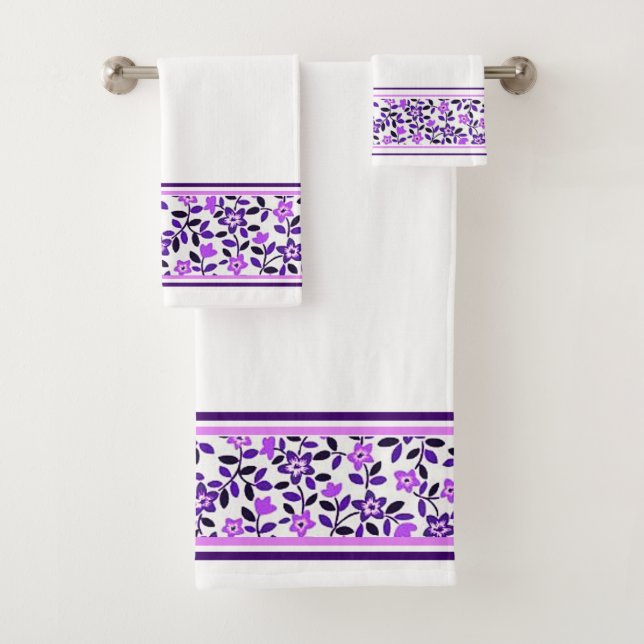 Purple flowers bath towel set (Insitu)