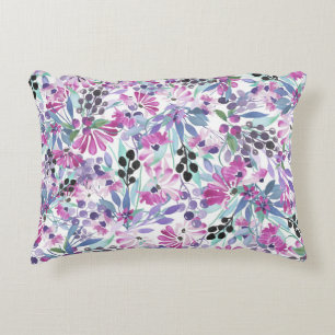 Purple Flowers & Berries: Watercolor Decorative Cushion
