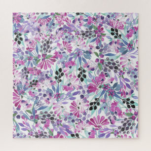 Purple Flowers & Berries: Watercolor Jigsaw Puzzle