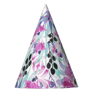 Purple Flowers & Berries: Watercolor Party Hat