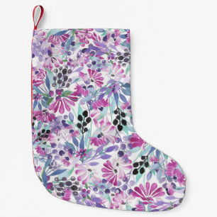 Purple Flowers & Berries: Watercolor Small Christmas Stocking