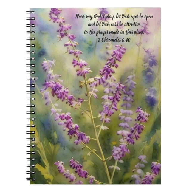 Purple Flowers Bible Verse Prayer Journal Notebook (Front)