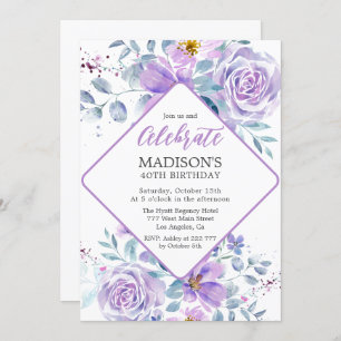 Purple Flowers Birthday Invitation