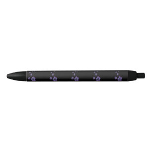 Purple Flowers Black Ink Pen
