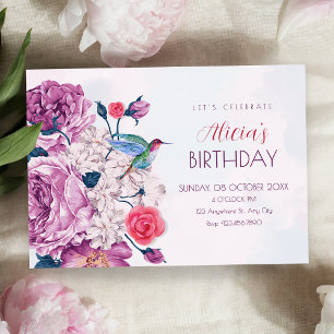 Purple flowers bloom birthday invitation