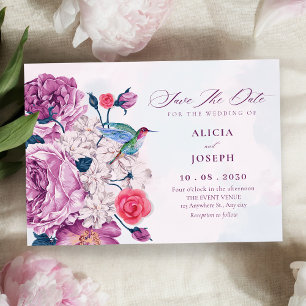 Purple flowers bloom wedding save the date