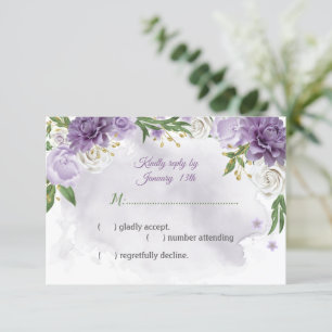 purple flowers botanical RSVP card
