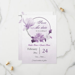purple flowers botanical wedding save the date