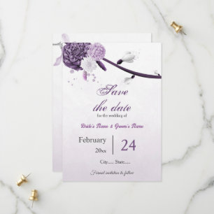 purple flowers botanical wedding save the date