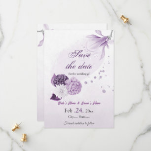purple flowers botanical wedding save the date